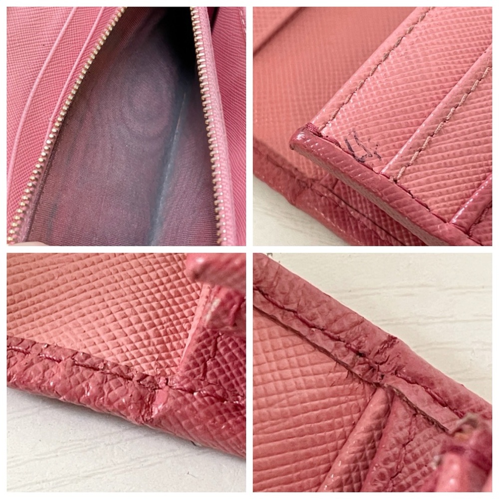 Prada pink saffiano leather two tone stripe gold hardware long wallet - Picture 10 of 14